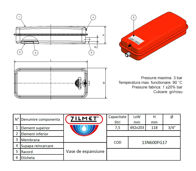 Dimensiuni Zilmet 13N600FG17