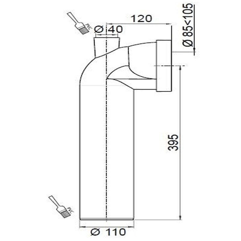 Racord WC , rigid, cu conectare masina spalat si manson, diametru 110 mm, Wirquin - imagine 2