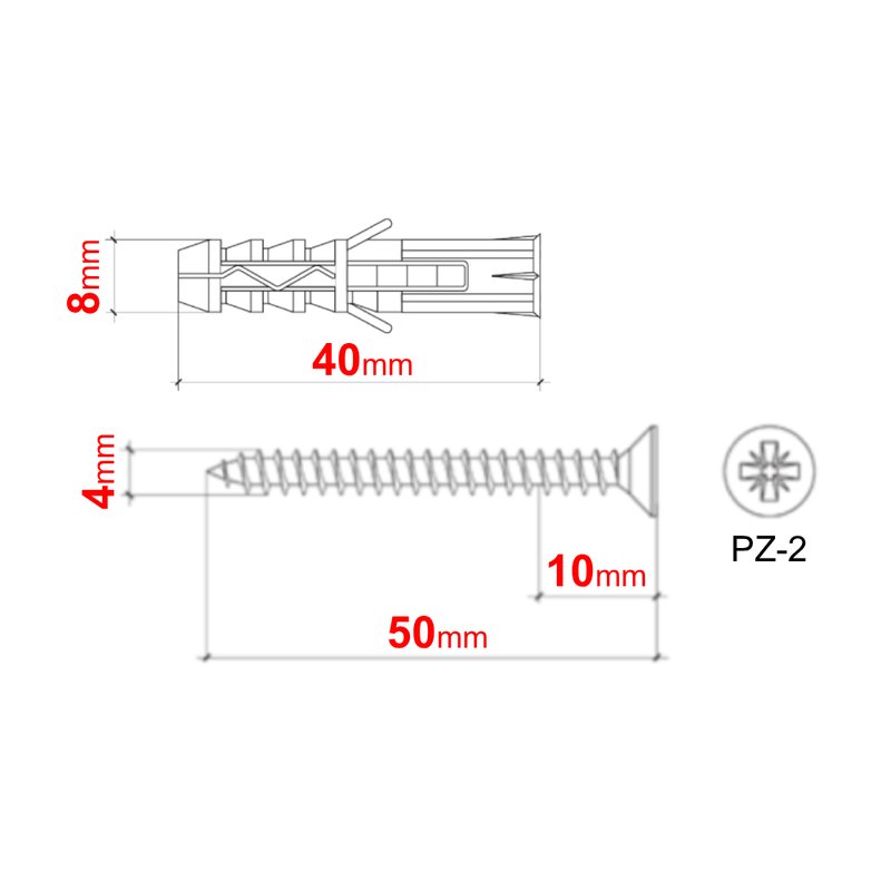 Diblu de fixare cu surub Wkret met Klimas, 8/4x50 - dimensiuni