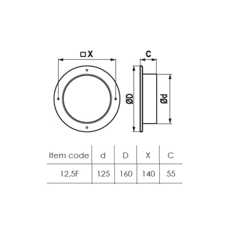 Flansa PVC Venteurope 12.5F, D125