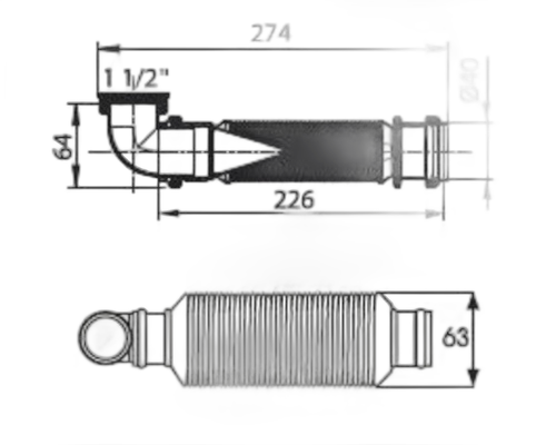 Sifon flexibil 1" 1/2, D40, Wirquin Senzo, 30950099 - imagine 3
