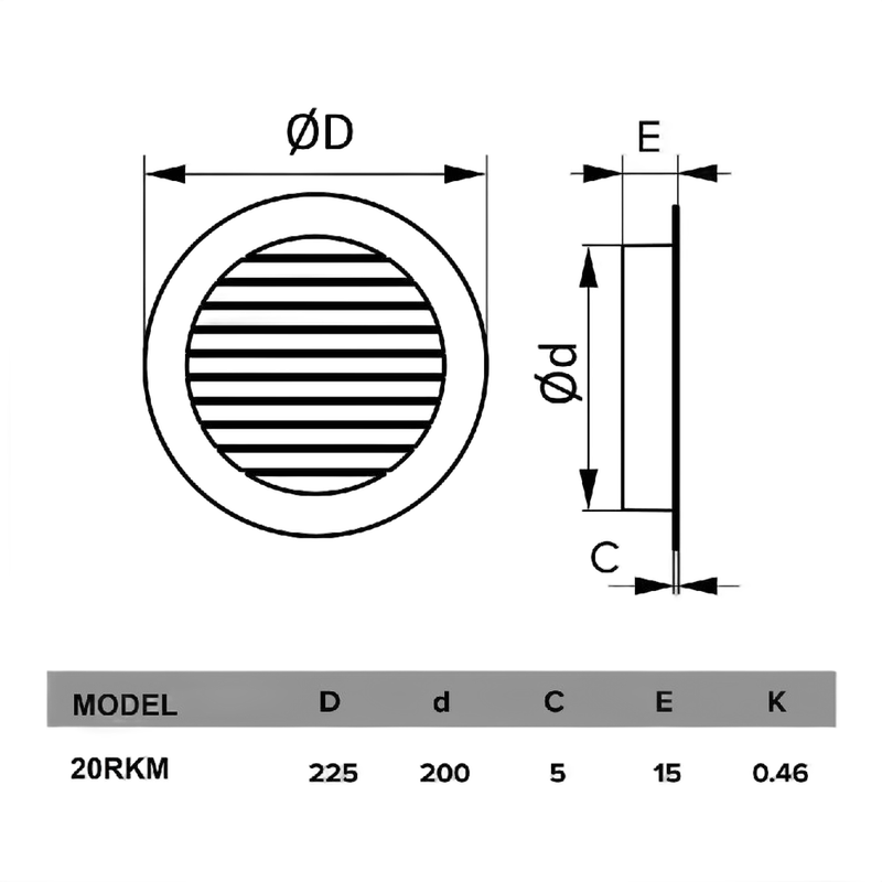Grila transfer Venteurope 20RKM, aluminiu, rotunda, de exterior D200