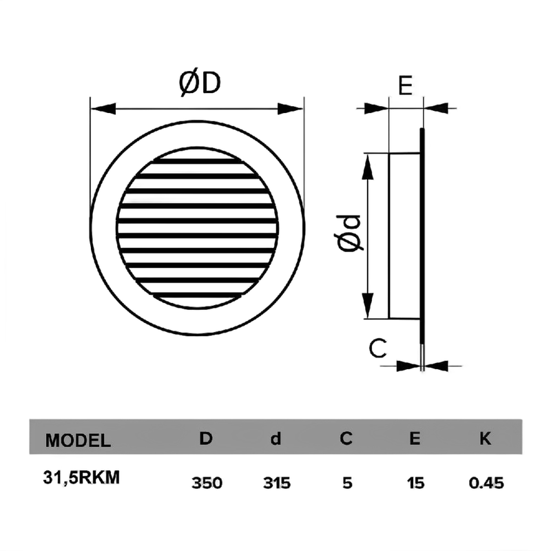 Grila transfer Venteurope 31.5RKM, aluminiu, rotunda, de exterior D315