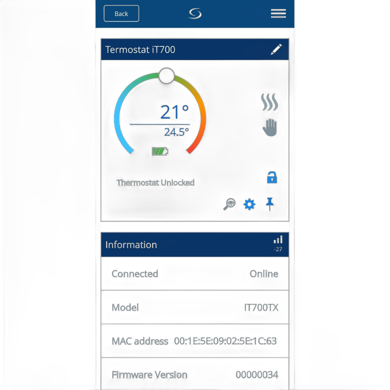 Termostat ambient Salus, controlat prin internet, IT 700, LCD, cu Wi-Fi - aplicatie meniu