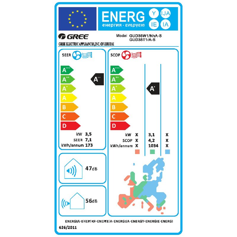 Aer conditionat tip caseta Gree GUD35T1/A-S - GUD35W1/NhA-S, 12000 BTU